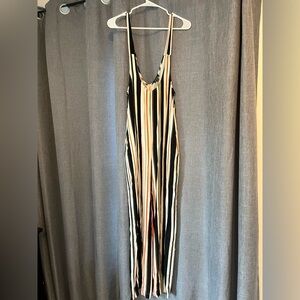 Striped Overall Jumpsuit with Pockets